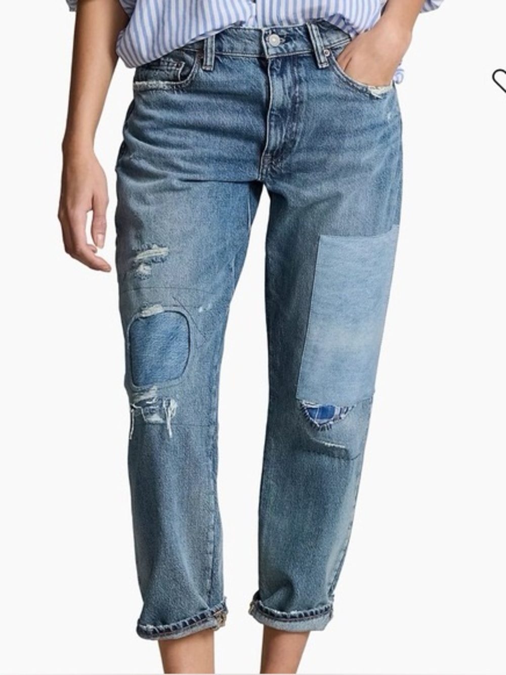Polo Ralph Lauren Patchwork Distressed Denim Jeans Sz 31 Relaxed Taper